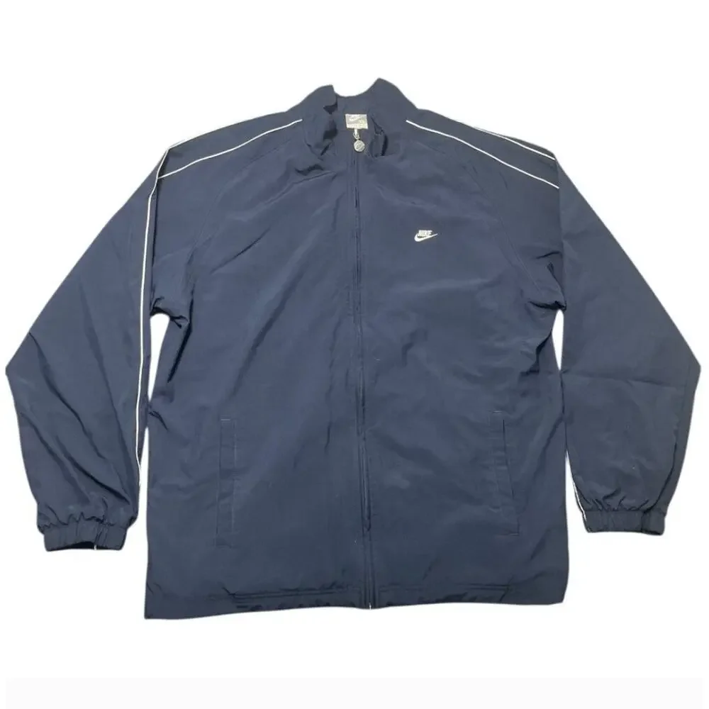 Vintage Nike Windbreaker Full Zip Jacket, Navy Blue White Stripe, Size XL